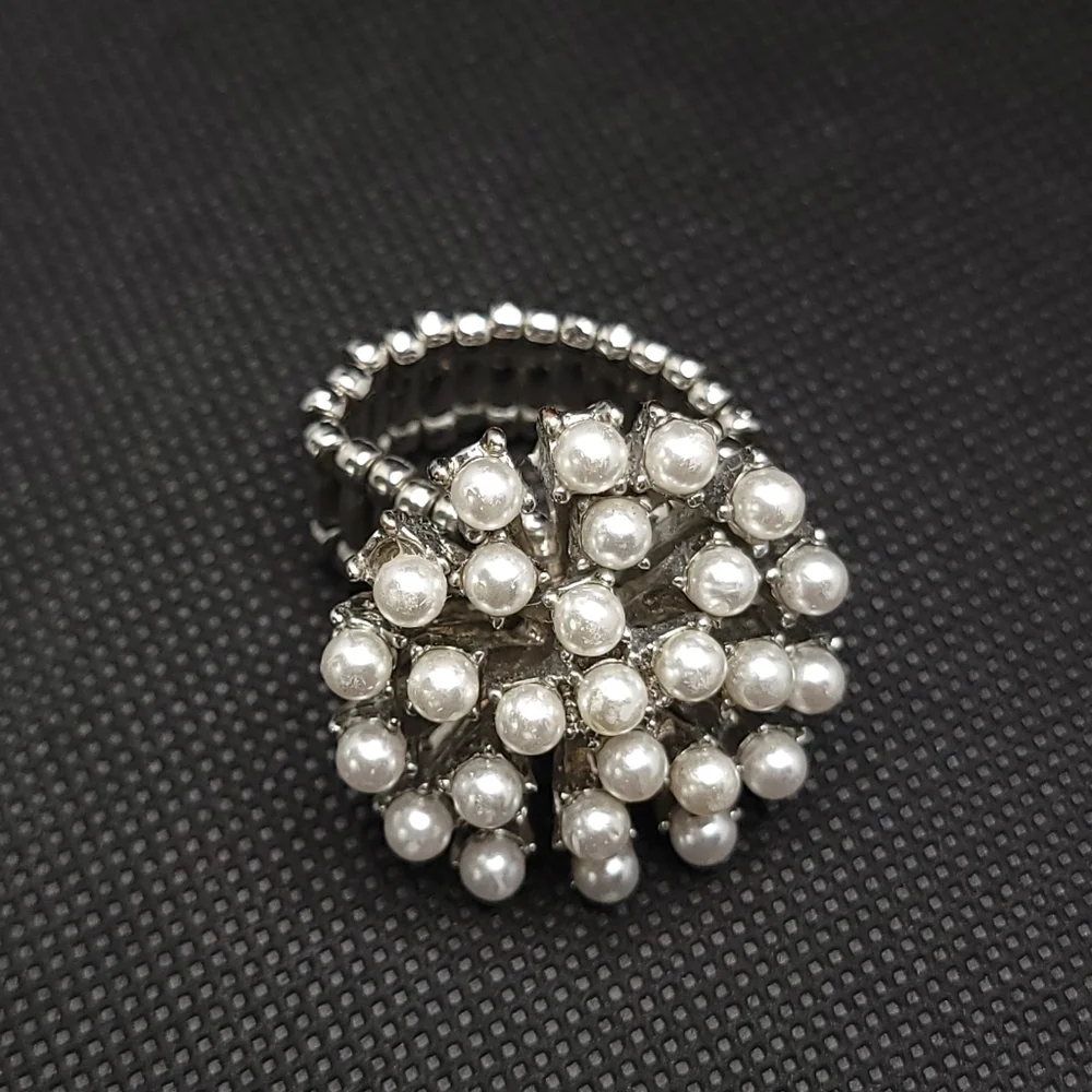 Faux Pearl Cluster Ring Adjustable Statement Piece